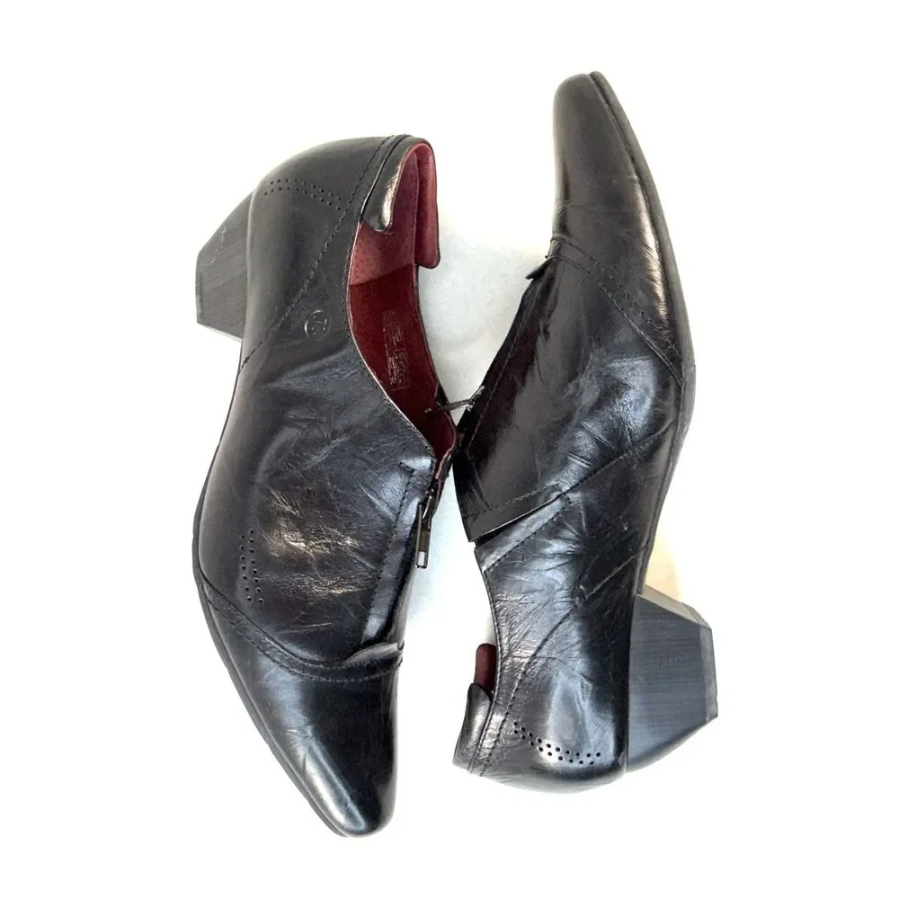Josef Seibel Kylie Black Leather Zip Up Ankle Bootie Womens 11-11.5 Pointed EU42
